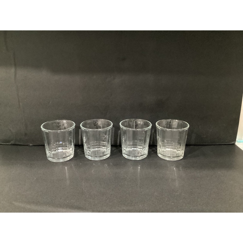 Libbey Short Paneled Clear Whiskey Glass Tumbler 4" Tall Set of 4